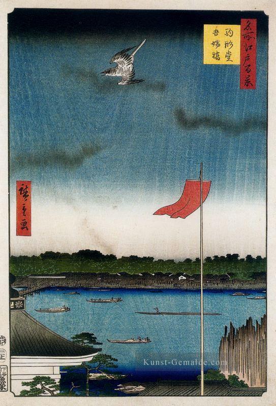 Komokata Halle und Azuma Brücke 1857 Utagawa Hiroshige Ukiyoe Ölgemälde
